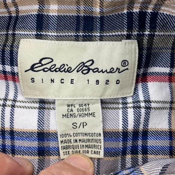 Vintage Eddie Bauer Plaid Shirt Men Small S Brown White Black Preppy Button Up - Picture 5 of 8
